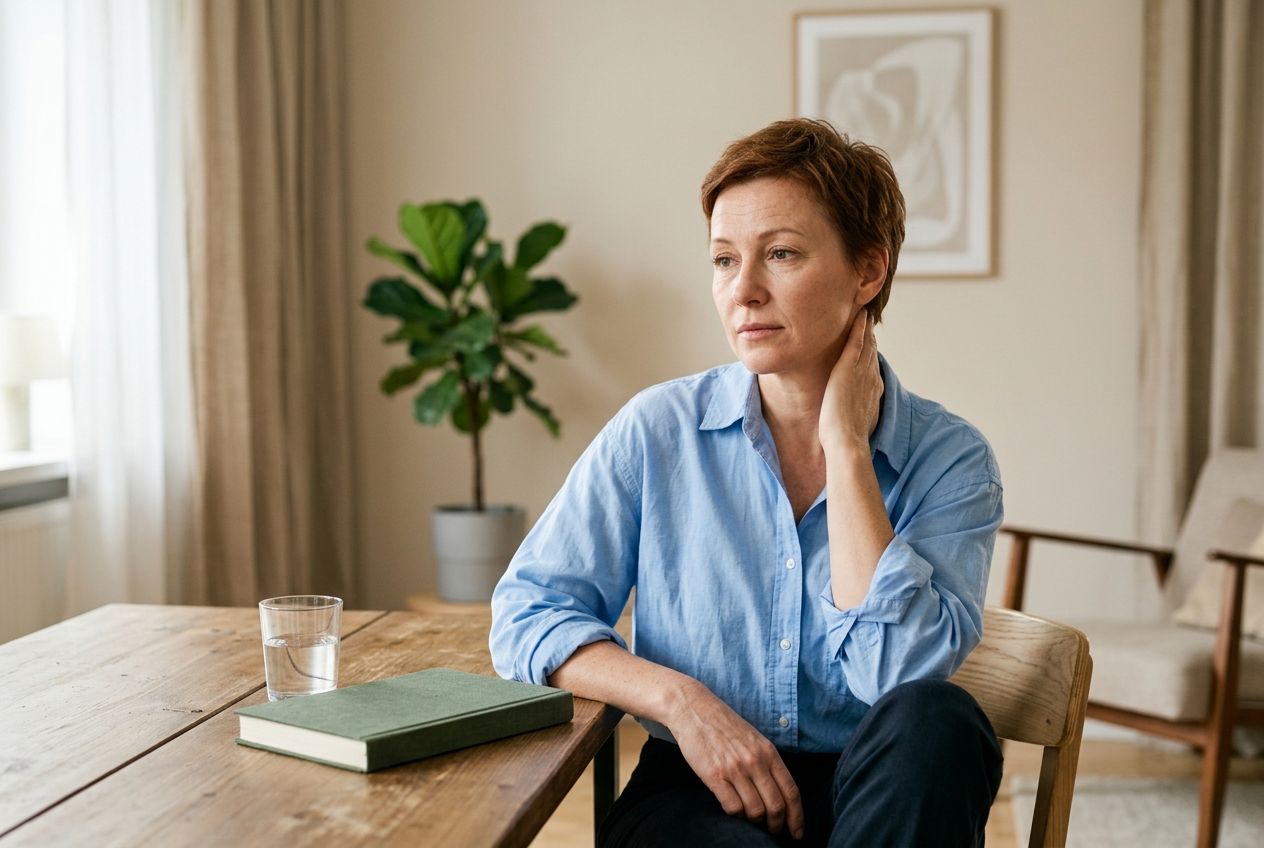 Капельница с Гептралом — женщина сидит за столом